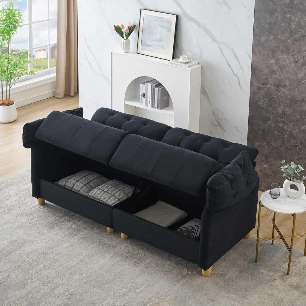 French retro cloud fabric double-seat creamy style straight-line sofa for the living room.