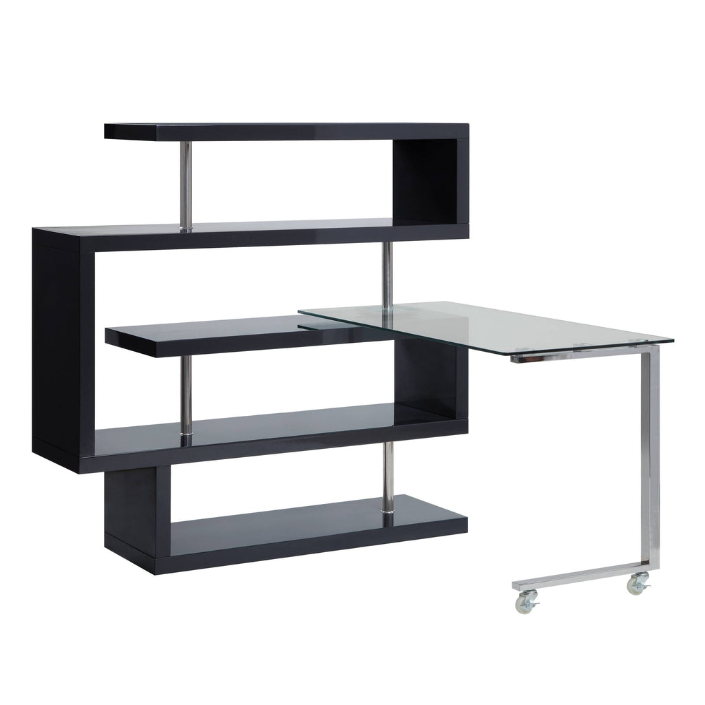 Buck II Clear Glass, Chrome High Gloss Finish Writing Desk with Shelf