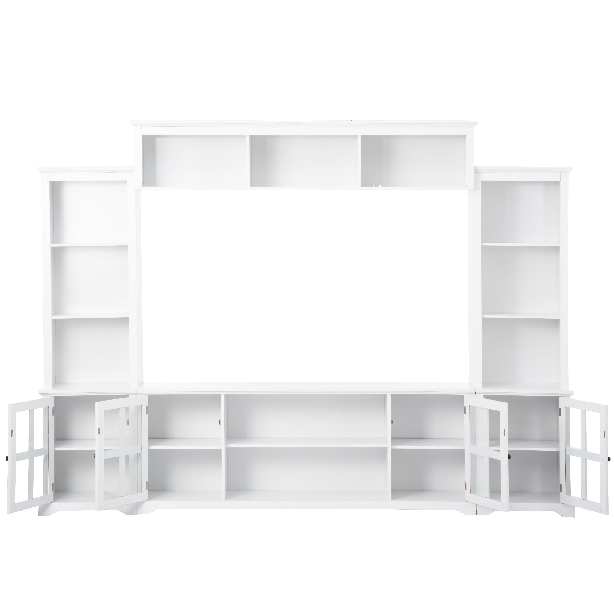 [VIDEO provided] ON-TREND Minimalism Entertainment Wall Unit with Bridge, Modern TV Console Table for TVs Up to 70', Multifunctional TV Stand with Tempered Glass Door, White (Old SKU: SD000009AAK)