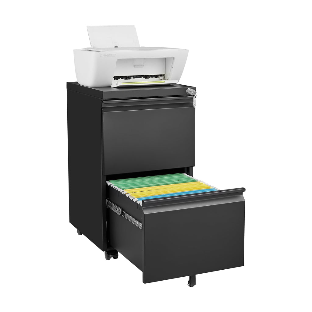 Metal Black 2 Drawer File Cabinet with Lock, Mobile Filing Cabinet for Home Office, Fits Letter/Legal/A4