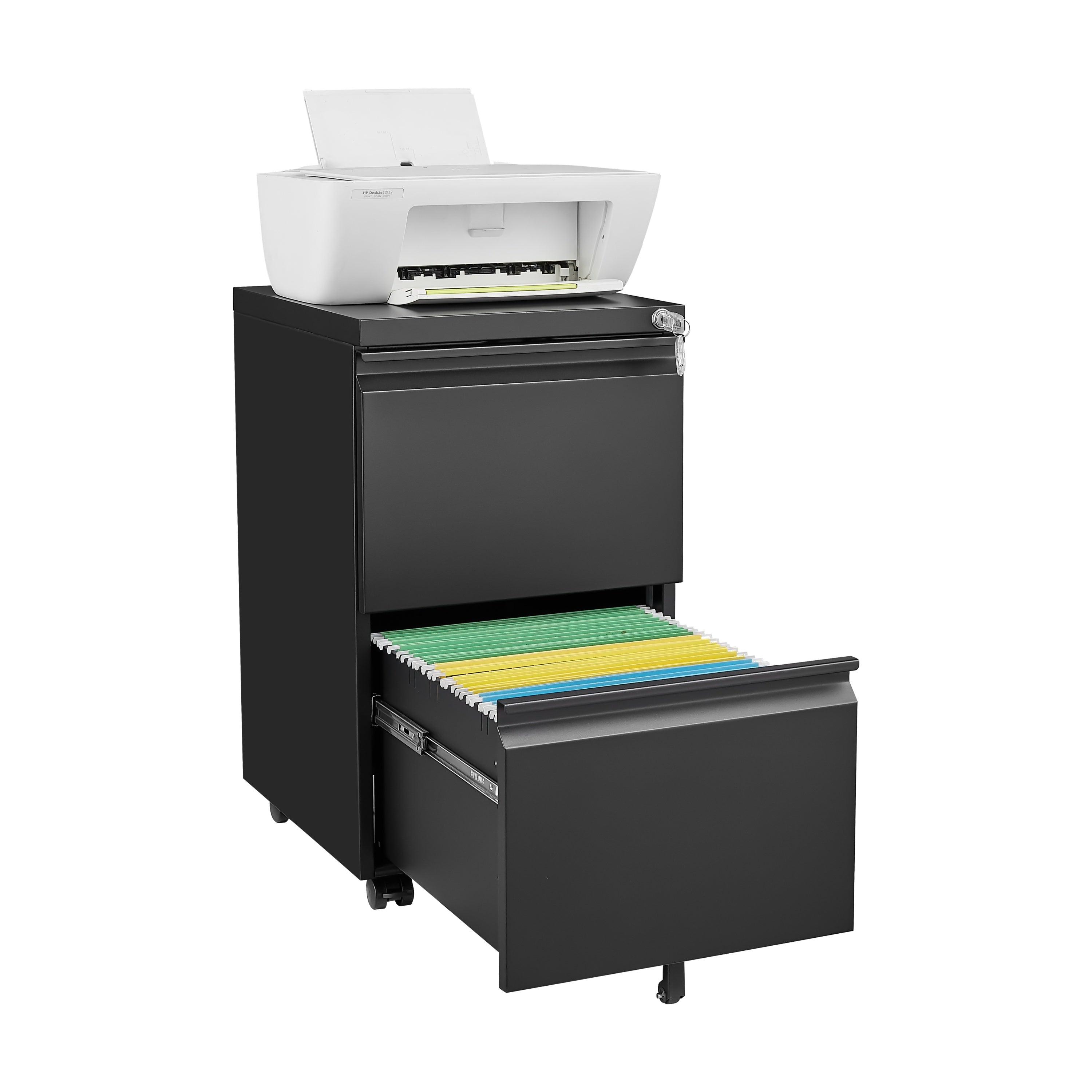 Metal Black 2 Drawer File Cabinet with Lock, Mobile Filing Cabinet for Home Office, Fits Letter/Legal/A4