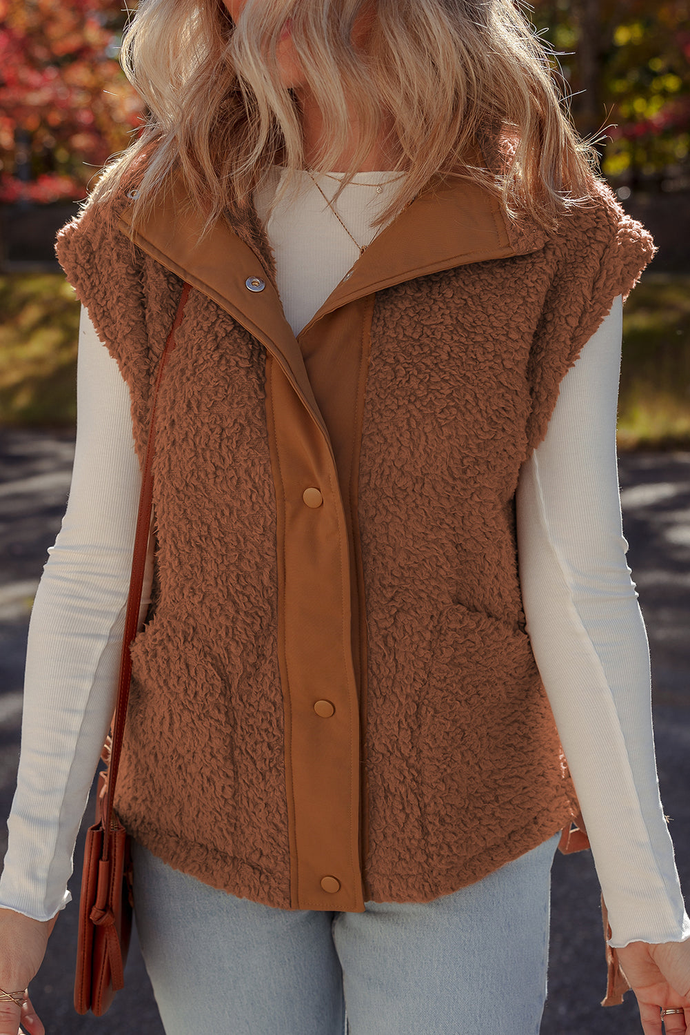 Solid Fleece Snap Button Side Tie Vest