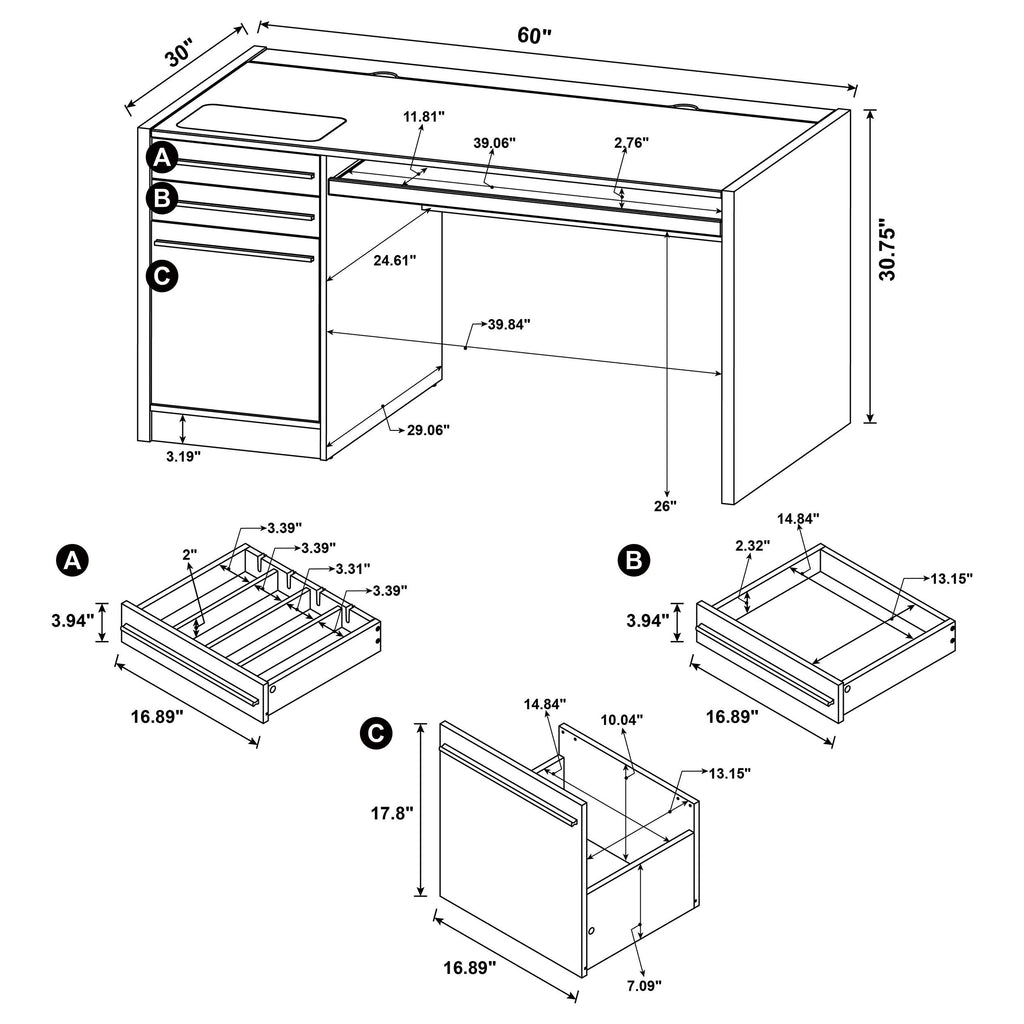 Halston Cappuccino 3-Drawer Office Computer Desk