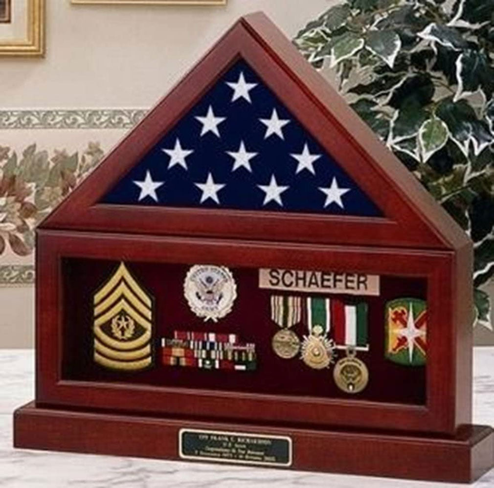 Flag and Pedestal Display Cases, Burial/Funeral, Military Shadow Box with Pedestal Stand, Solid Wood