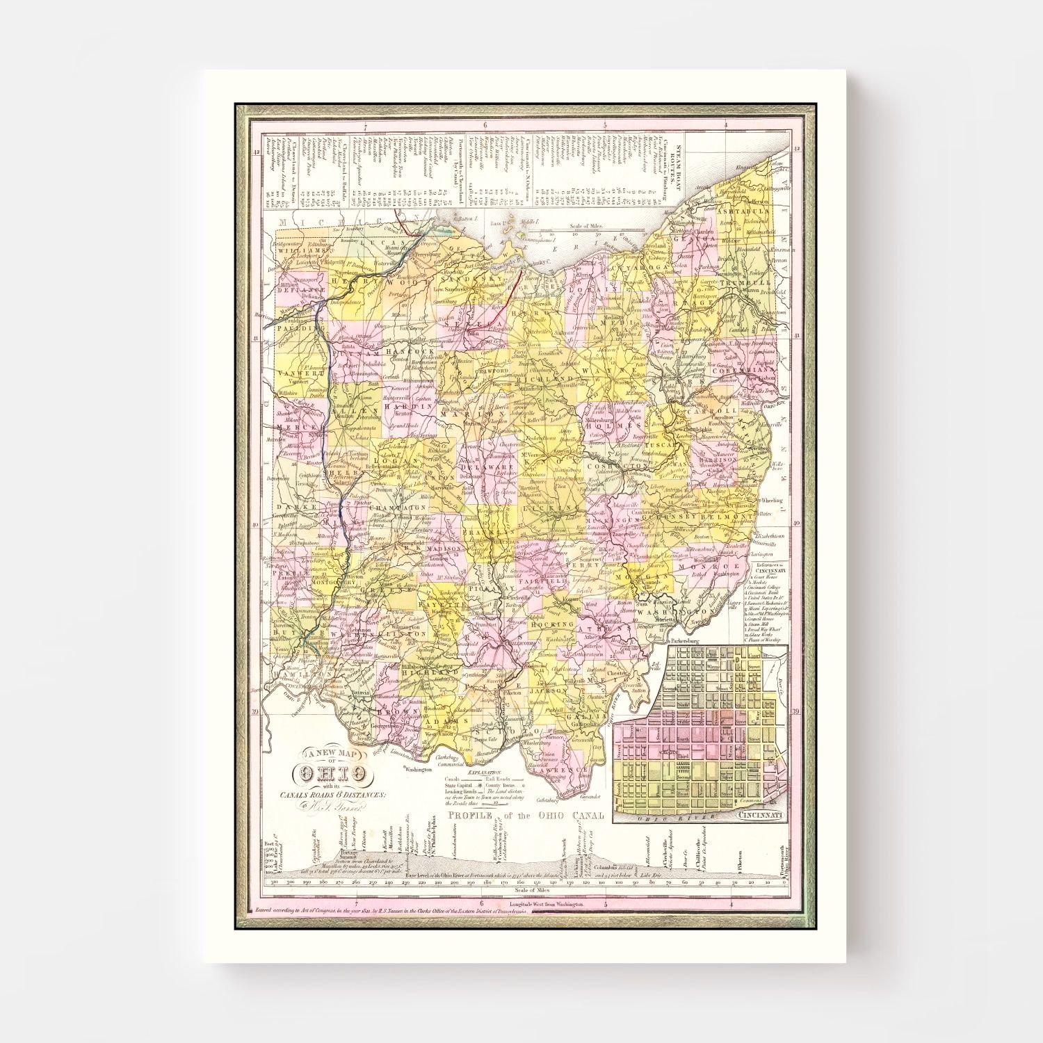 Vintage Map of Ohio 1844