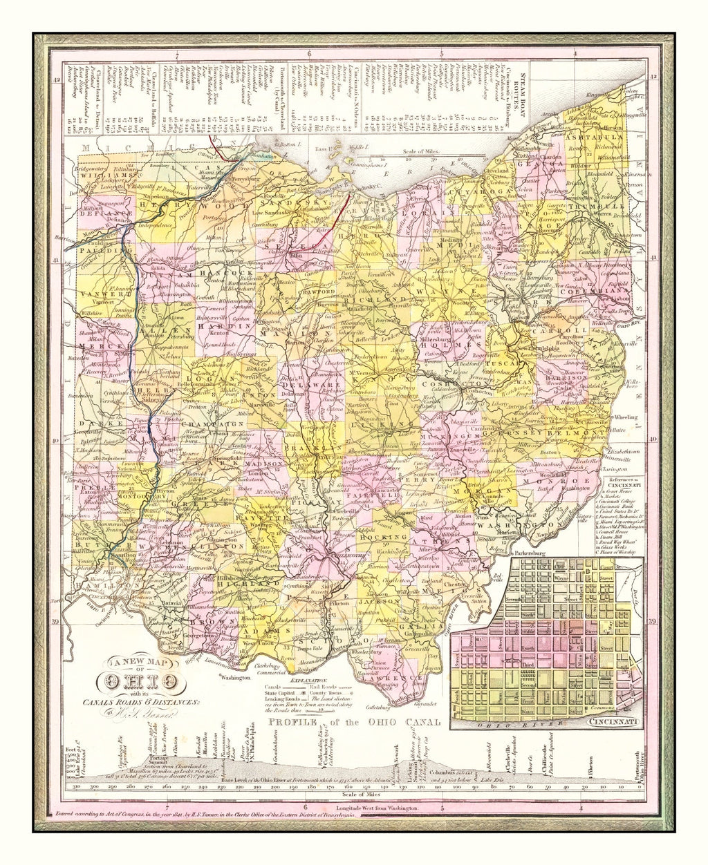 Vintage Map of Ohio 1844