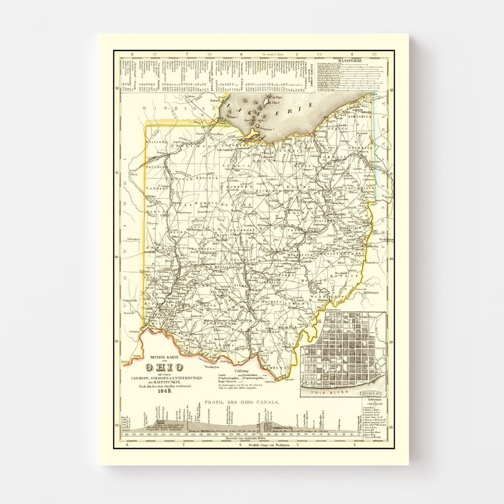 Vintage Map of Ohio 1845