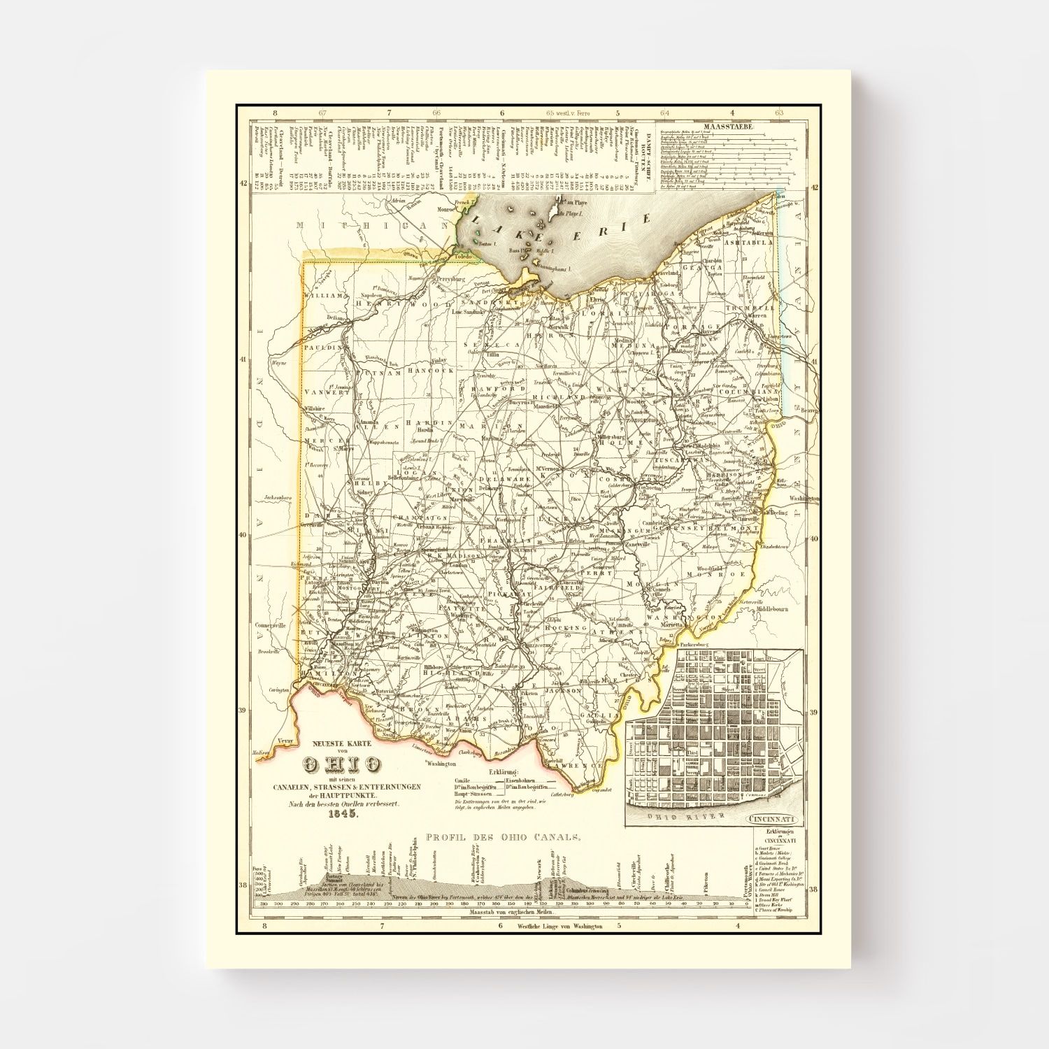 Vintage Map of Ohio 1845