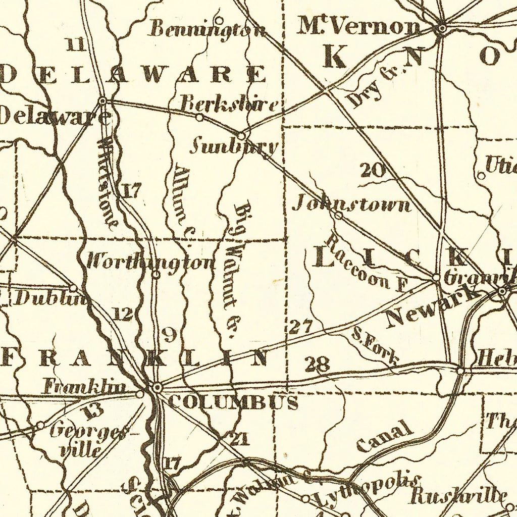 Vintage Map of Ohio 1845