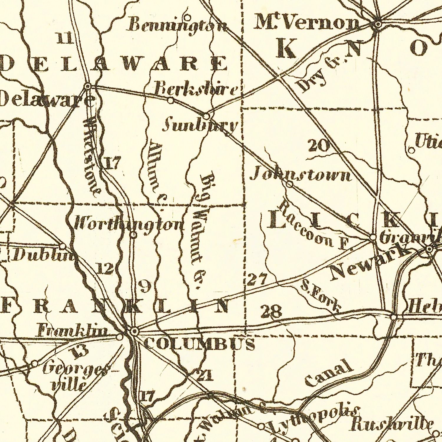 Vintage Map of Ohio 1845