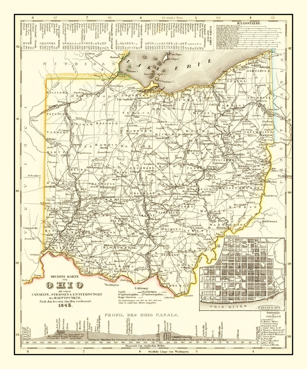Vintage Map of Ohio 1845