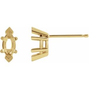 14K Yellow Gold 7x4 mm Marquise 6-Prong V-End Stud Earring Mounting