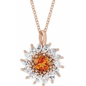 14K Rose Gold Natural Citrine & 5/8 CTW Natural Diamond Halo-Style 16-18" Necklace