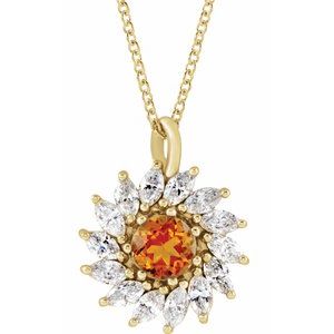 14K Yellow Gold Natural Citrine & 1/2 CTW Natural Diamond Halo-Style 16-18" Necklace