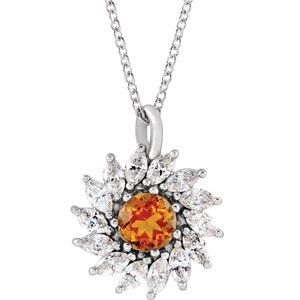 Platinum Natural Citrine & 5/8 CTW Natural Diamond Halo-Style 16-18" Necklace
