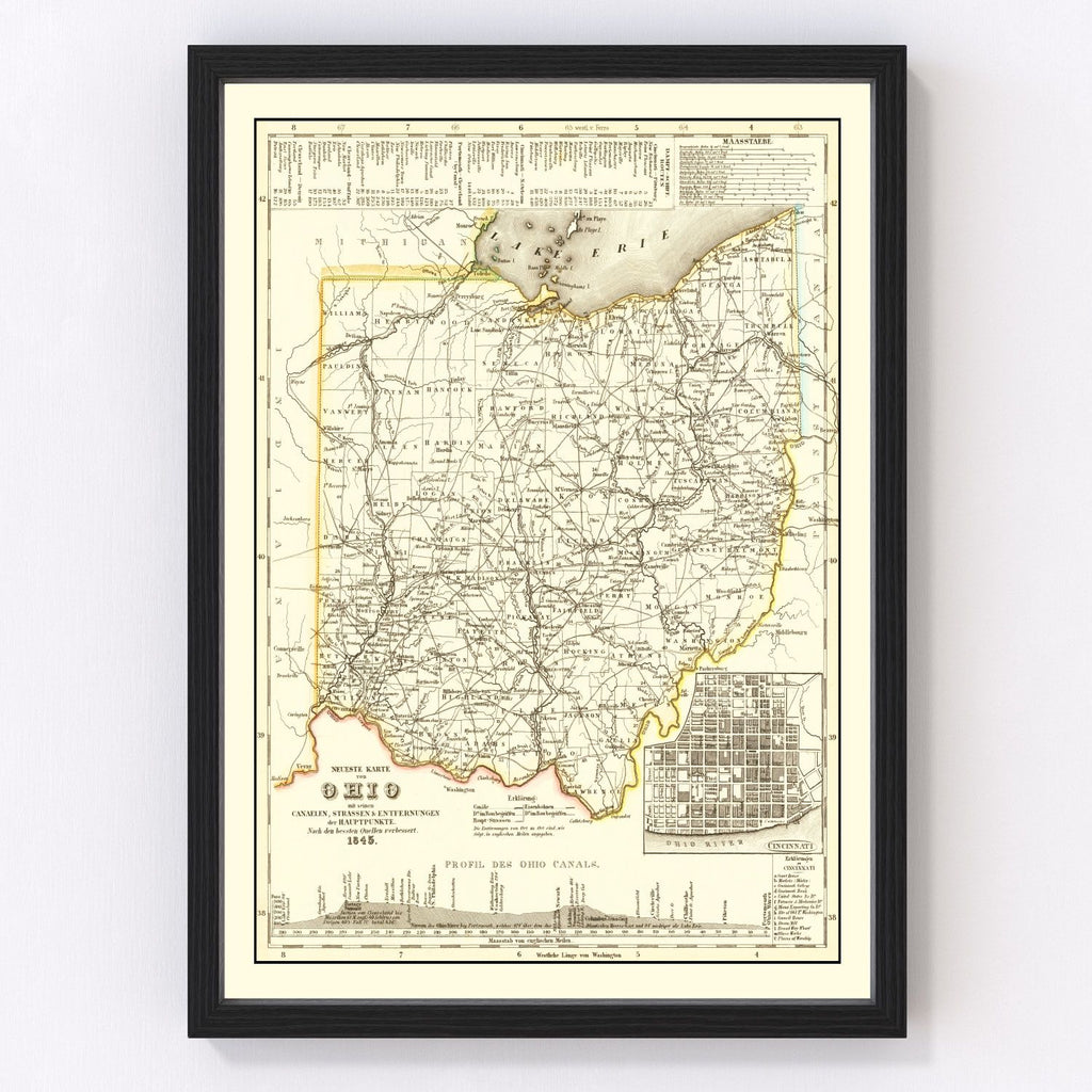 Vintage Map of Ohio 1845