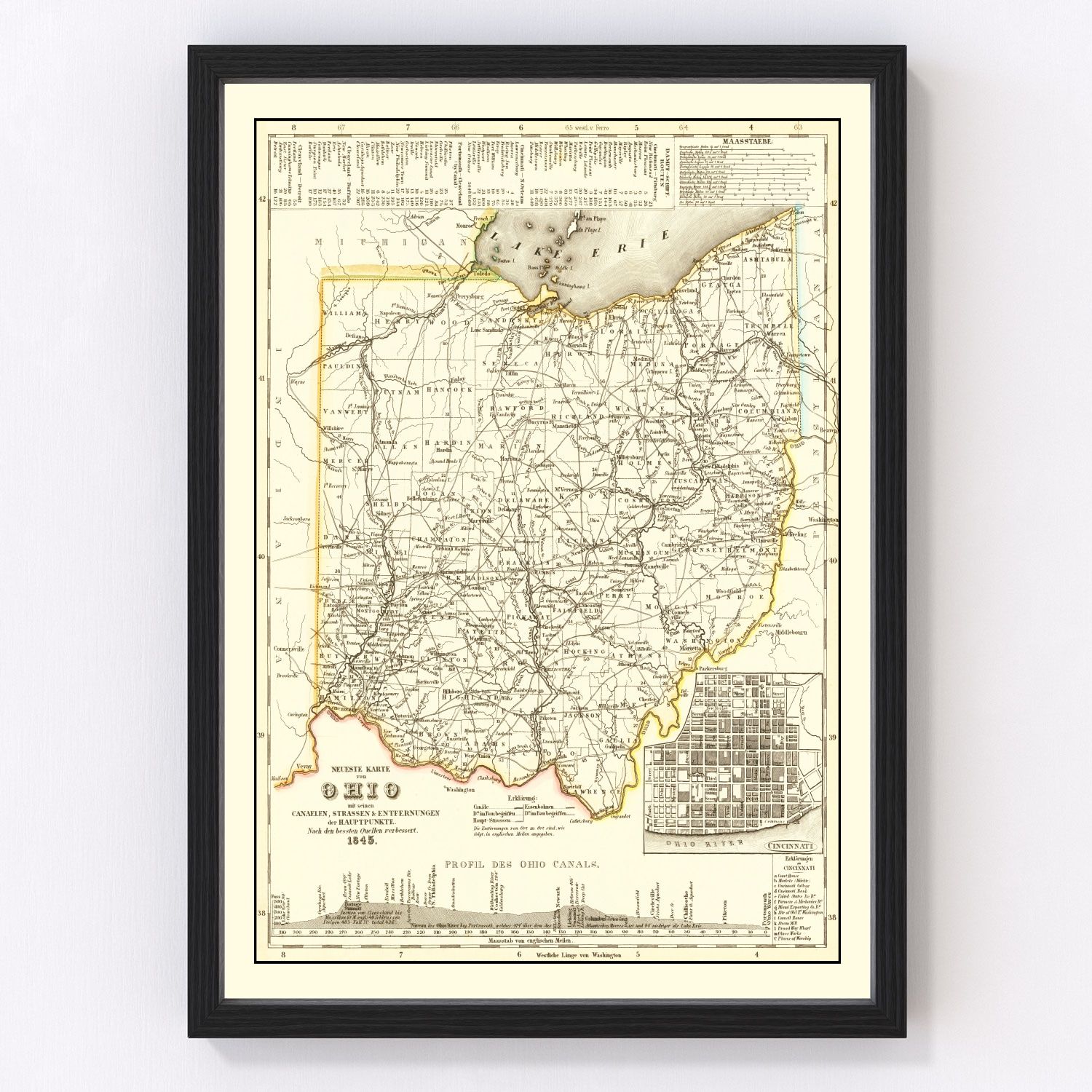Vintage Map of Ohio 1845