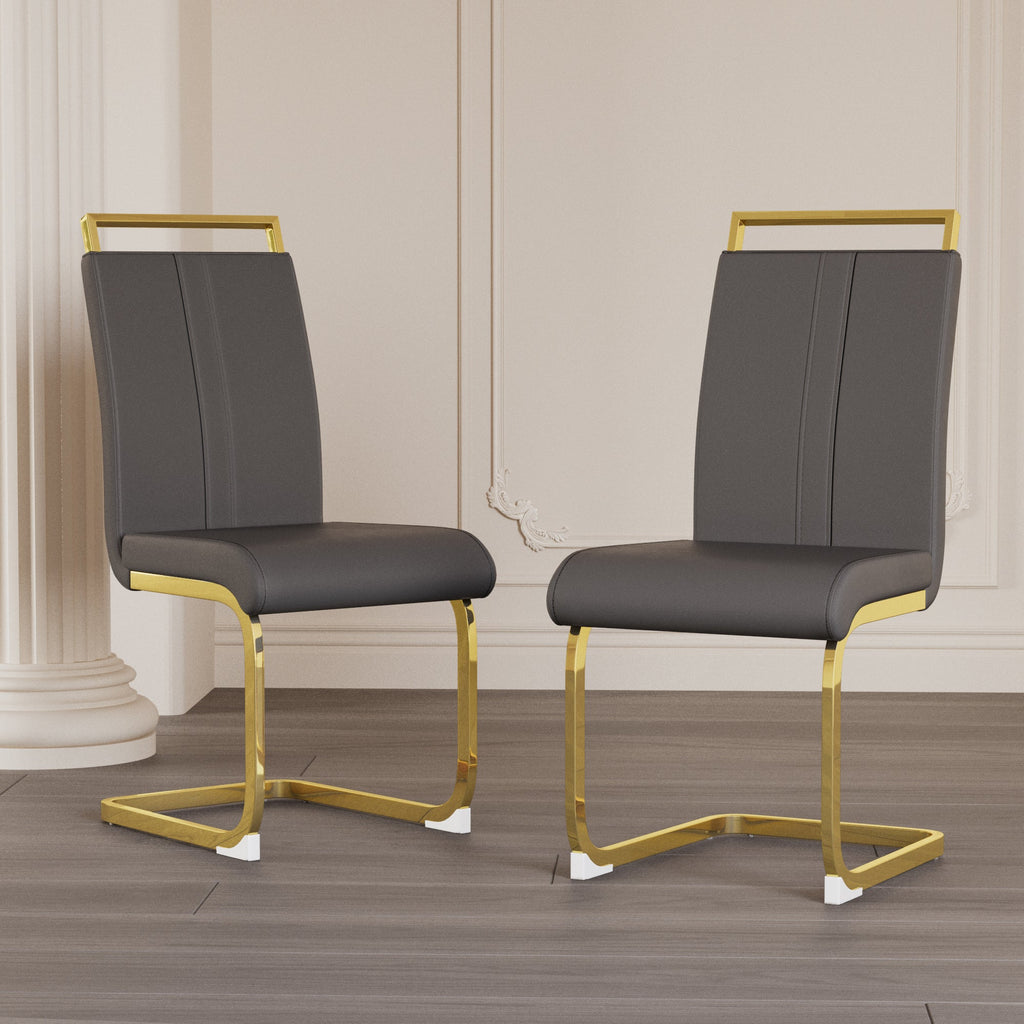 Dining Chairs Set of 4, Side & Kitchen Chairs with Gold Frame, Faux Leather Padded Seat High Back, for Dining, Kitchen & Living Room - Dark Grey