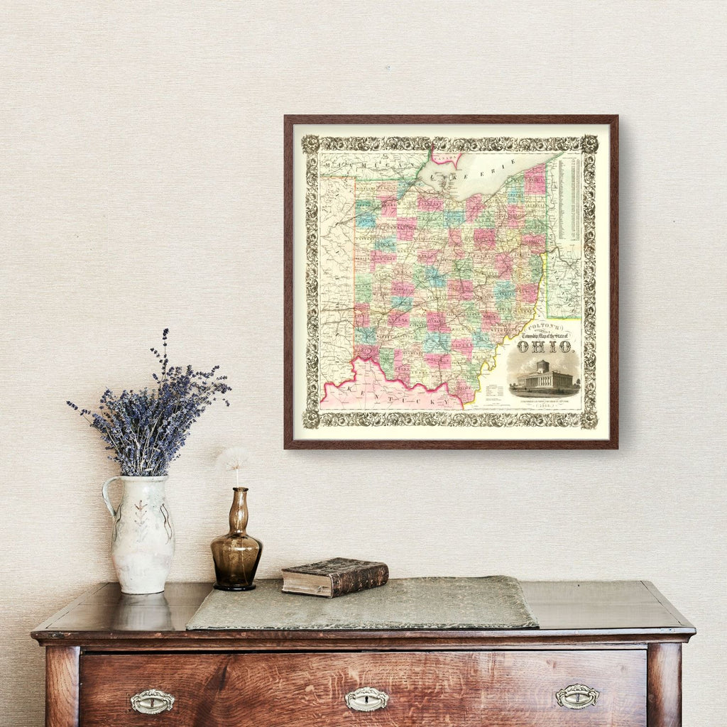 Vintage Railroad Map of Ohio 1852