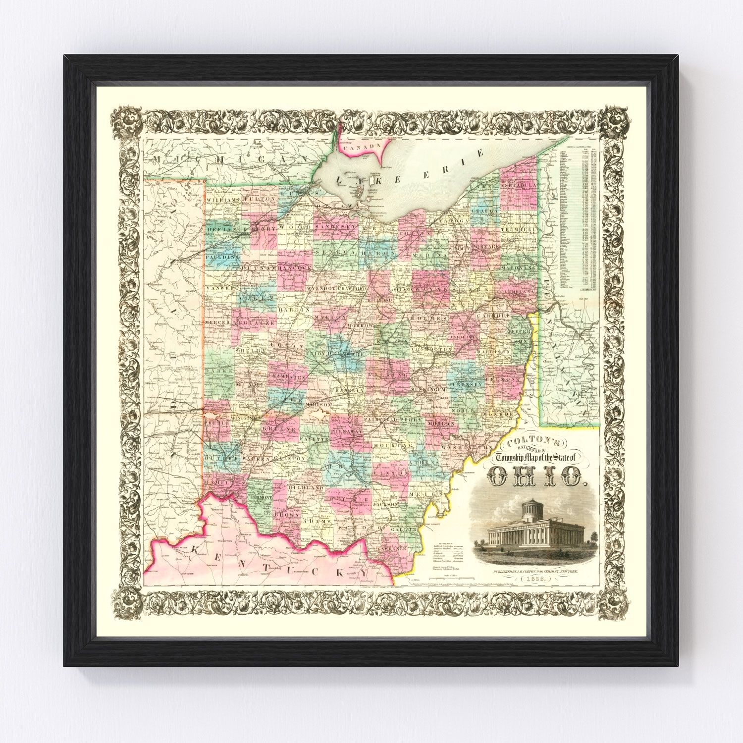Vintage Railroad Map of Ohio 1852