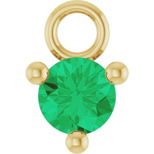 14K Yellow Gold Petite Pav����1/10 CT Lab-Grown Emerald Dangle