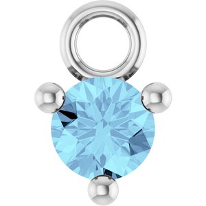 14K White Gold Petite Pav����1/10 CT Natural Aquamarine Dangle