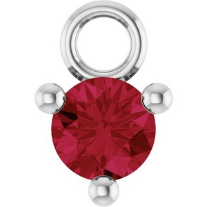 14K White Gold Petite Pav����1/10 CT Lab-Grown Ruby Dangle