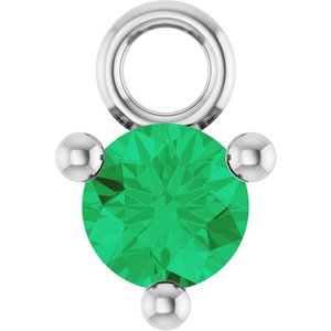 14K White Gold Petite Pav����1/10 CT Natural Emerald Dangle