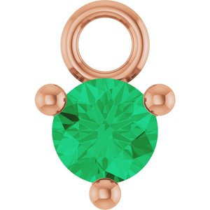 14K Rose Gold Petite Pav����1/10 CT Natural Emerald Dangle
