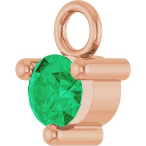 14K Rose Gold Petite Pav����1/10 CT Lab-Grown Emerald Dangle