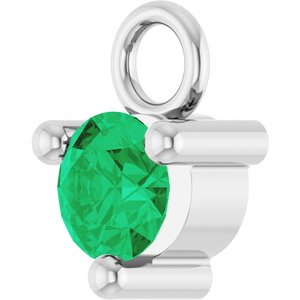 14K White Gold Petite Pav����1/10 CT Natural Emerald Dangle