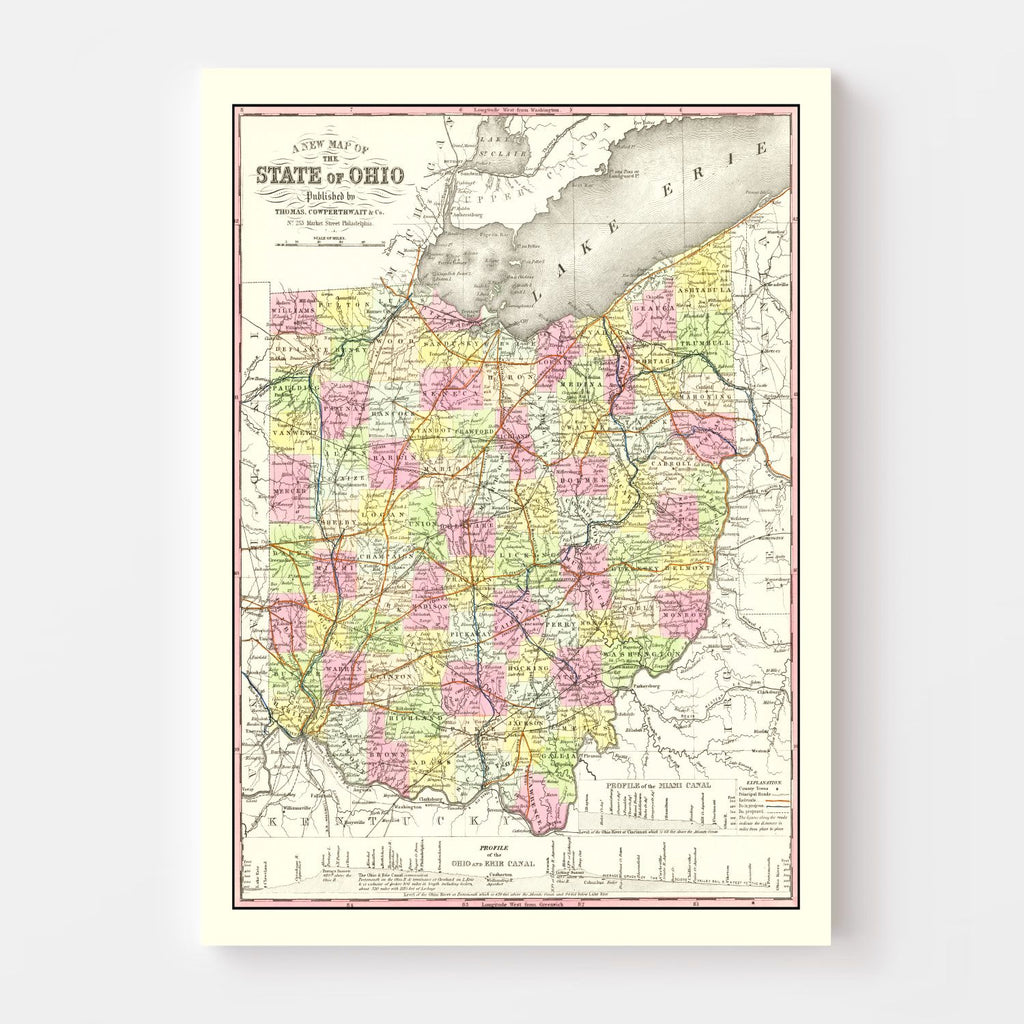 Vintage Map of Ohio 1854