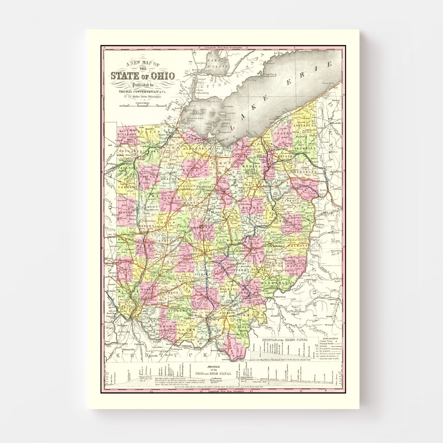 Vintage Map of Ohio 1854
