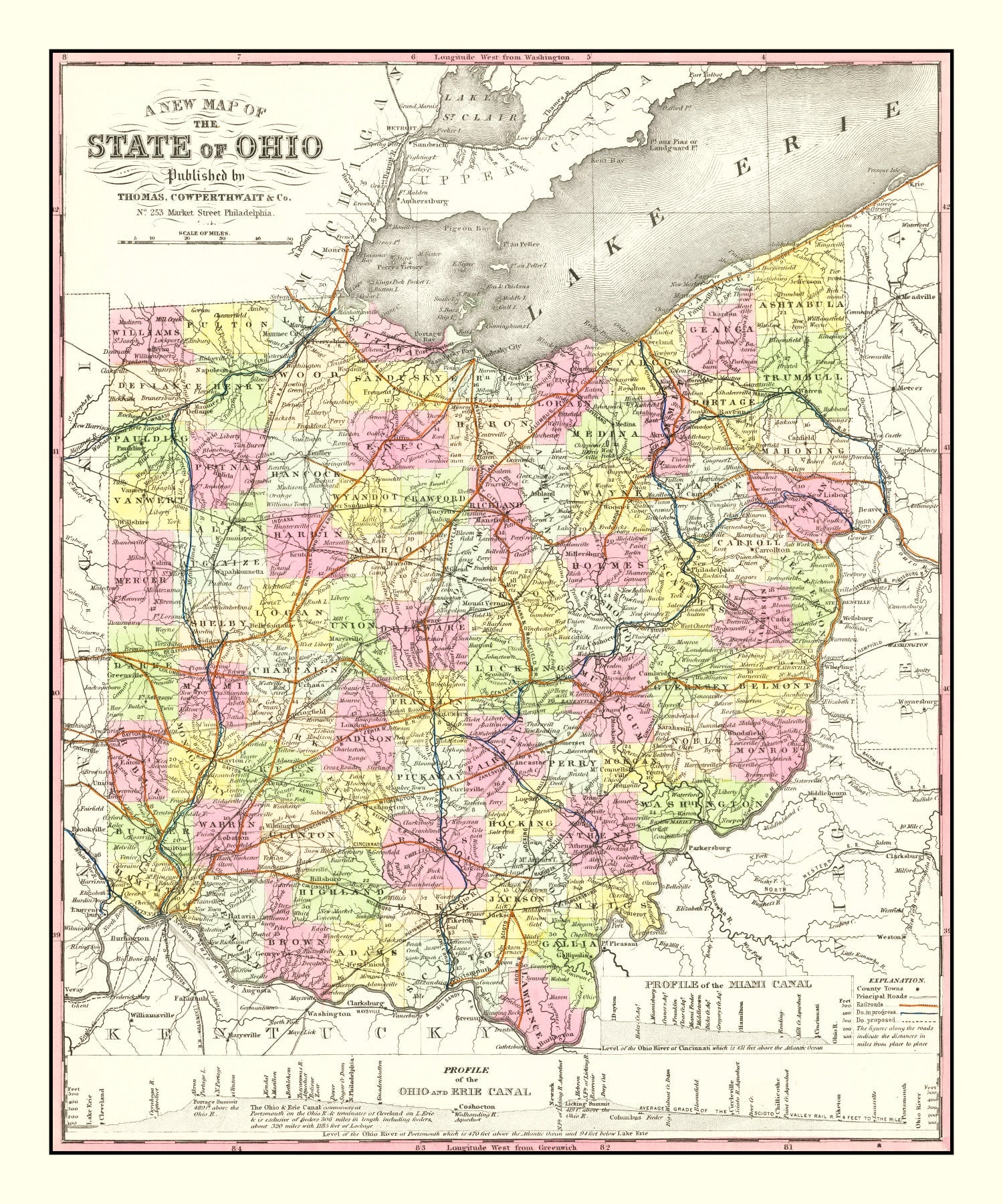Vintage Map of Ohio 1854