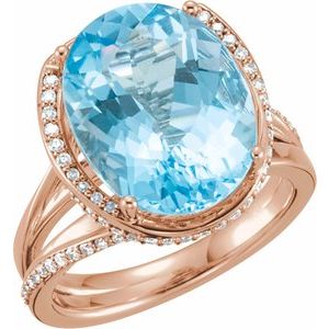 14K Rose Gold Natural Swiss Blue Topaz & 1/2 CTW Natural Diamond Spiral Ring