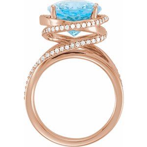 14K Rose Gold Natural Swiss Blue Topaz & 1/2 CTW Natural Diamond Spiral Ring
