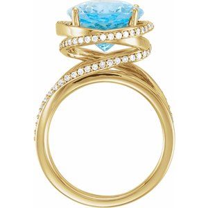 14K Yellow Gold Natural Swiss Blue Topaz & 1/2 CTW Natural Diamond Spiral Ring