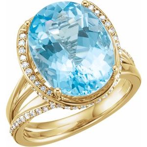 14K Yellow Gold Natural Swiss Blue Topaz & 1/2 CTW Natural Diamond Spiral Ring