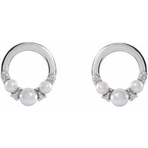 Sterling Silver Cultured White Seed Pearl & .06 CTW Natural Diamond Circle Earrings