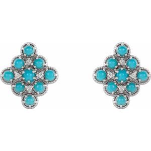 Sterling Silver Natural Turquoise & .03 CTW Natural Diamond Geometric Earrings – image 2