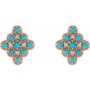 14K Rose Gold Natural Turquoise & .03 CTW Natural Diamond Geometric Earrings – image 2