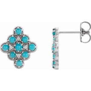 14K White Gold Natural Turquoise & .03 CTW Natural Diamond Geometric Earrings