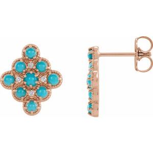 14K Rose Gold Natural Turquoise & .03 CTW Natural Diamond Geometric Earrings