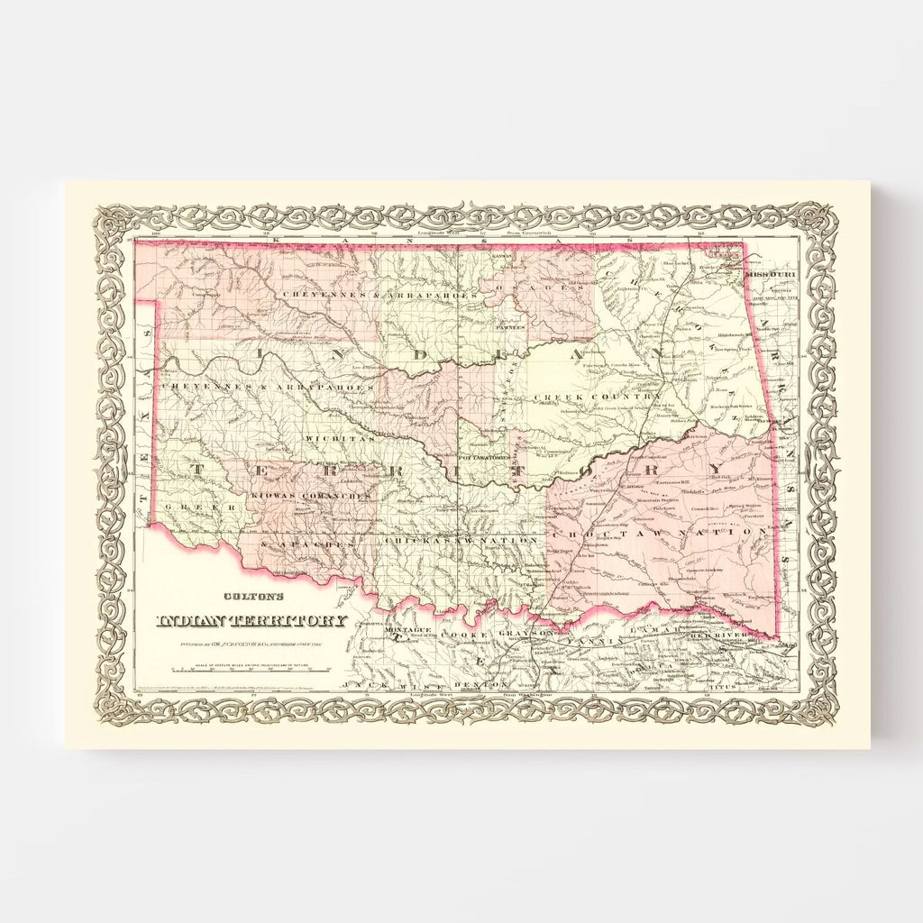 Vintage Indian Territory Map (Oklahoma) 1872