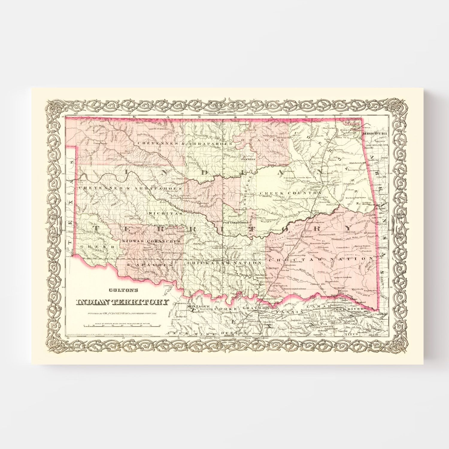 Vintage Indian Territory Map (Oklahoma) 1872