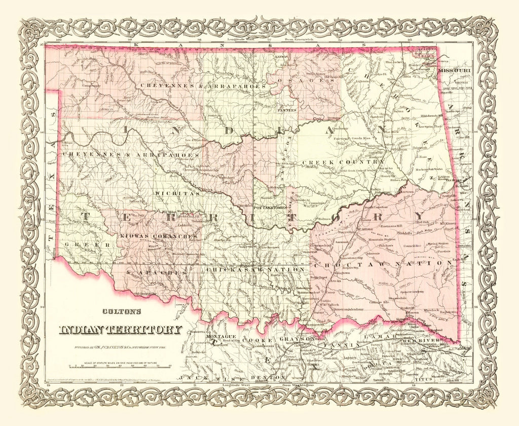 Vintage Indian Territory Map (Oklahoma) 1872