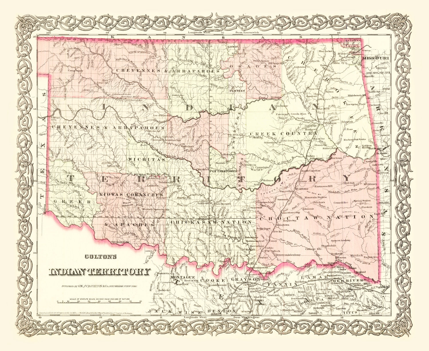 Vintage Indian Territory Map (Oklahoma) 1872