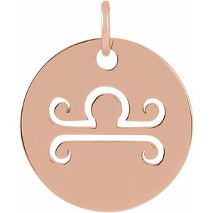 14K Rose Gold 16.5 mm Libra Zodiac Disc Charm/Pendant