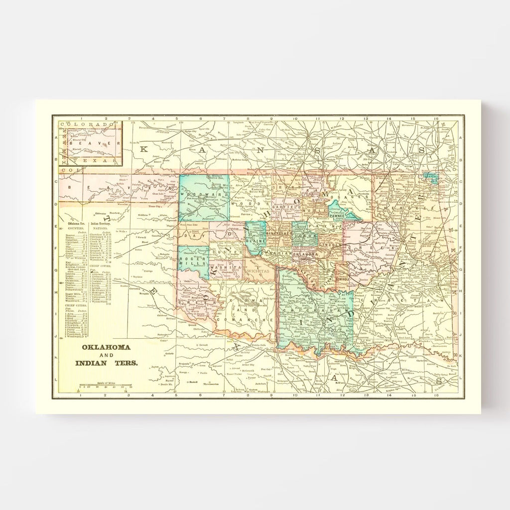 Vintage Map of Oklahoma 1899