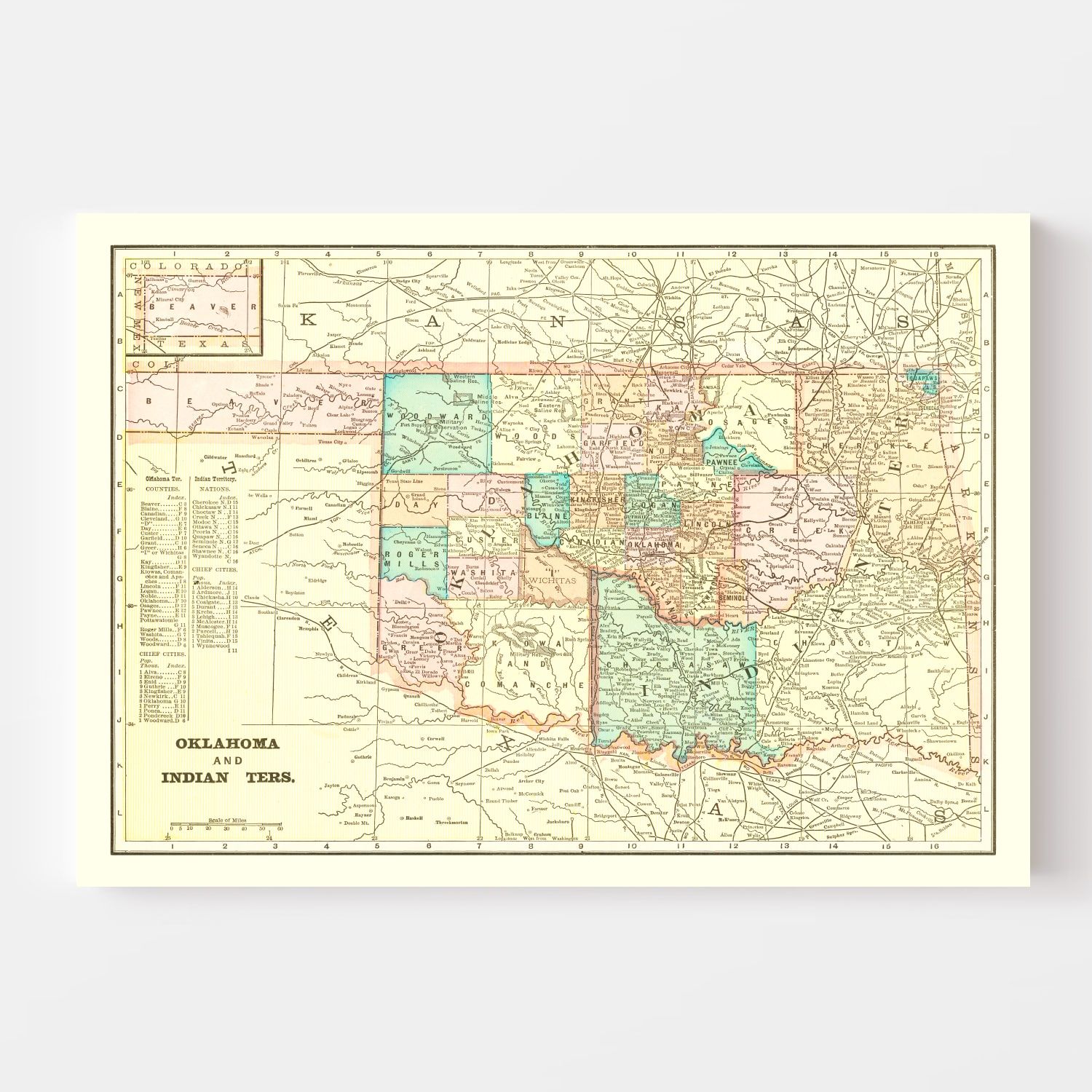 Vintage Map of Oklahoma 1899